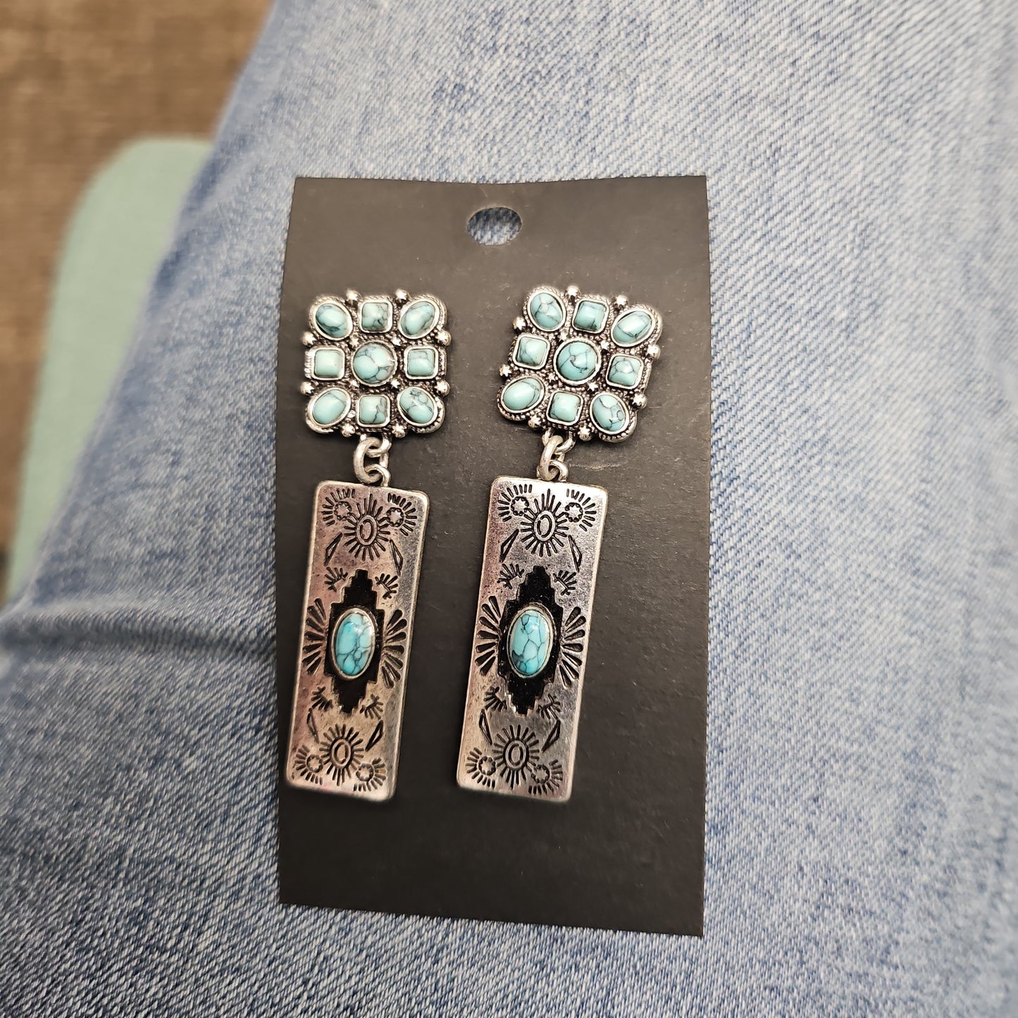 Turquoise Larkspur Silvertone Earrings