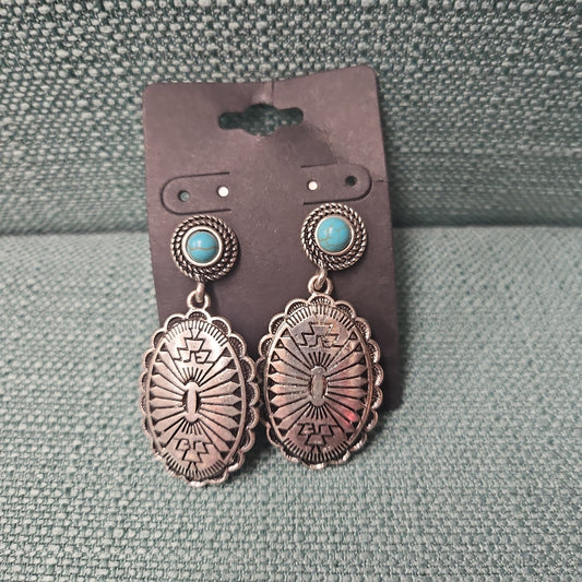 Western Concho Stone Stud Earrings