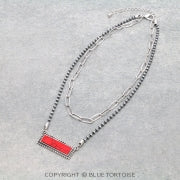 2 Row Navajo Style Pearl with Stone Bar Necklace