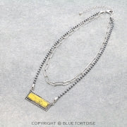 2 Row Navajo Style Pearl with Stone Bar Necklace