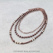 3 Layer Navajo Style Pearl, Bead & Chain Necklace