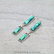 Western Hand Craft Stone Rectangle Dangle Earrings