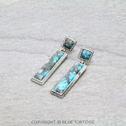 Western Hand Craft Stone Bar Stud Earrings