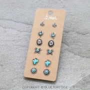 6 Pair Dainty Western Stud Earring Set