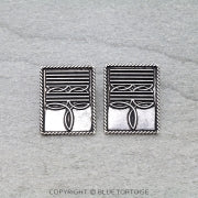 Western Boot Stitch Rectangle Stud Earrings