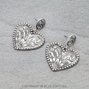 Western Heart Etched Stud Earrings