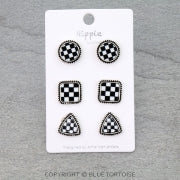 3 Pair Checker Pattern Shape Earring Set