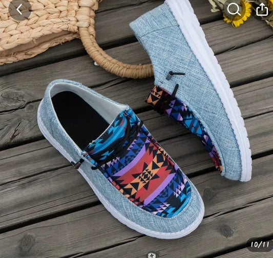 Blue Aztec Print Sneakers