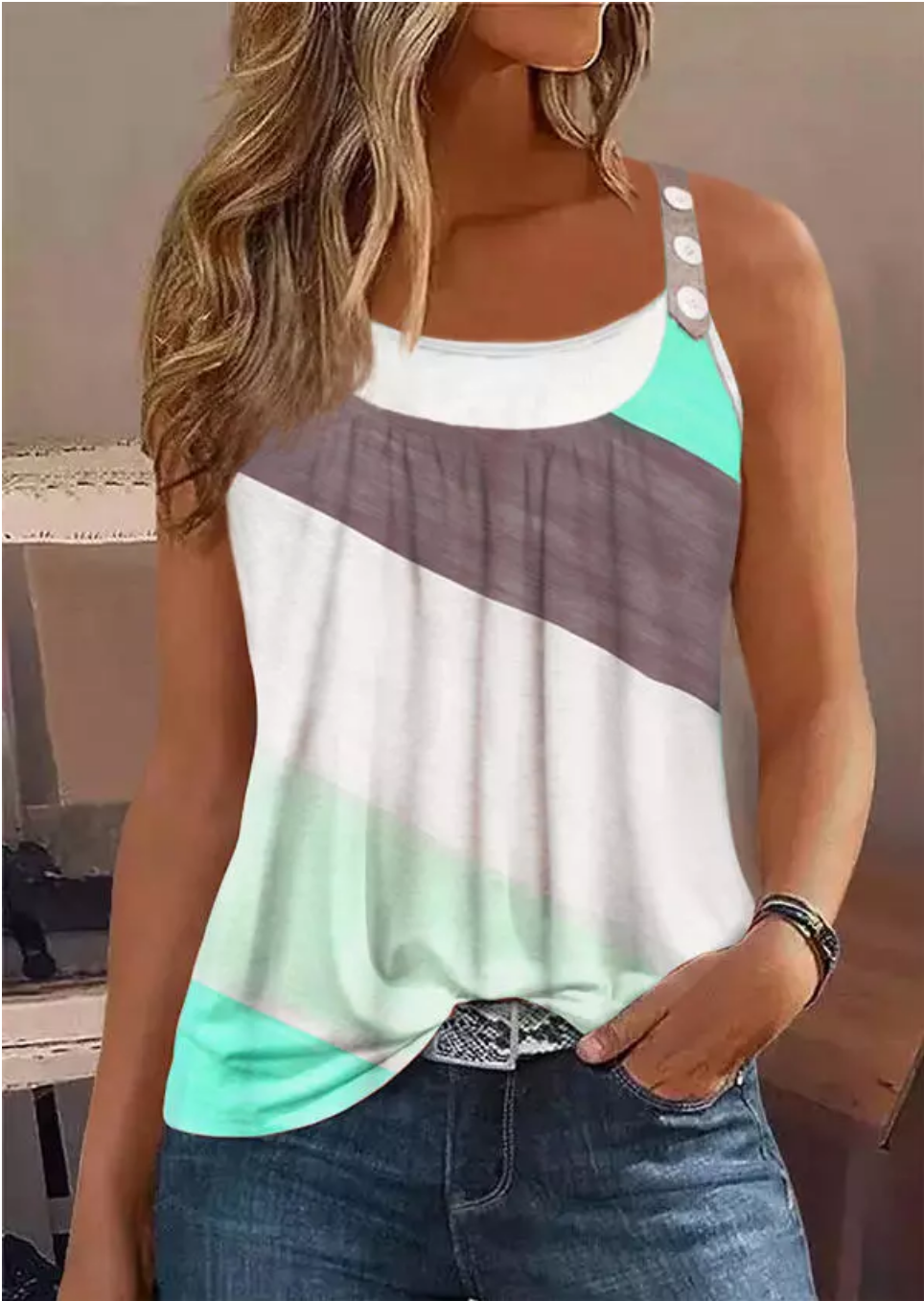 Color Block Ruffle Spaghetti Strap Top