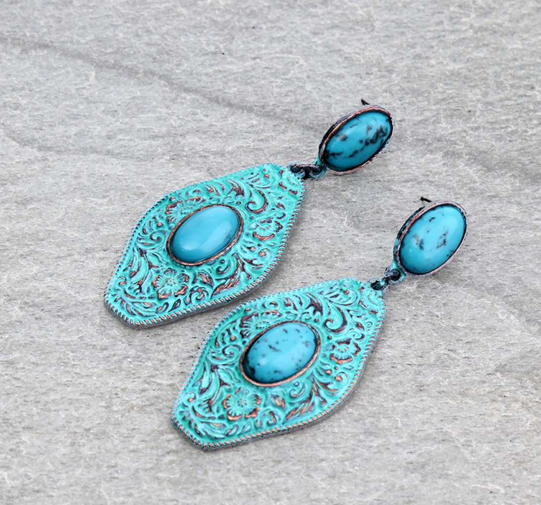 2.5″ Floral Pattern Casting with Stone Stud Earrings