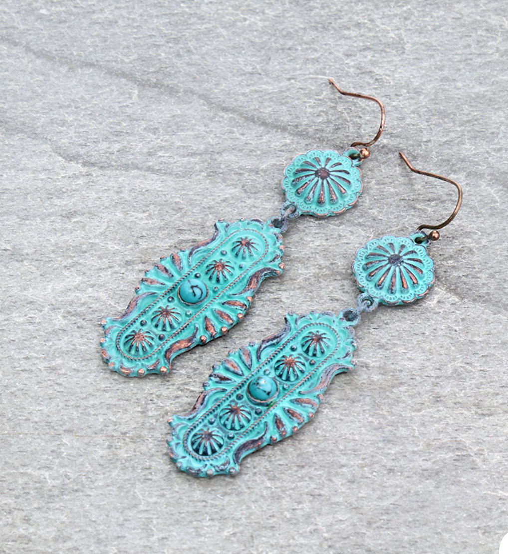 2.75″ Western Concho with Stone Dangle Earrings