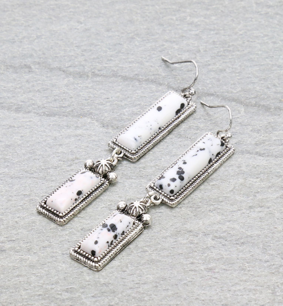 Western Hand Craft Stone Rectangle Dangle Earrings