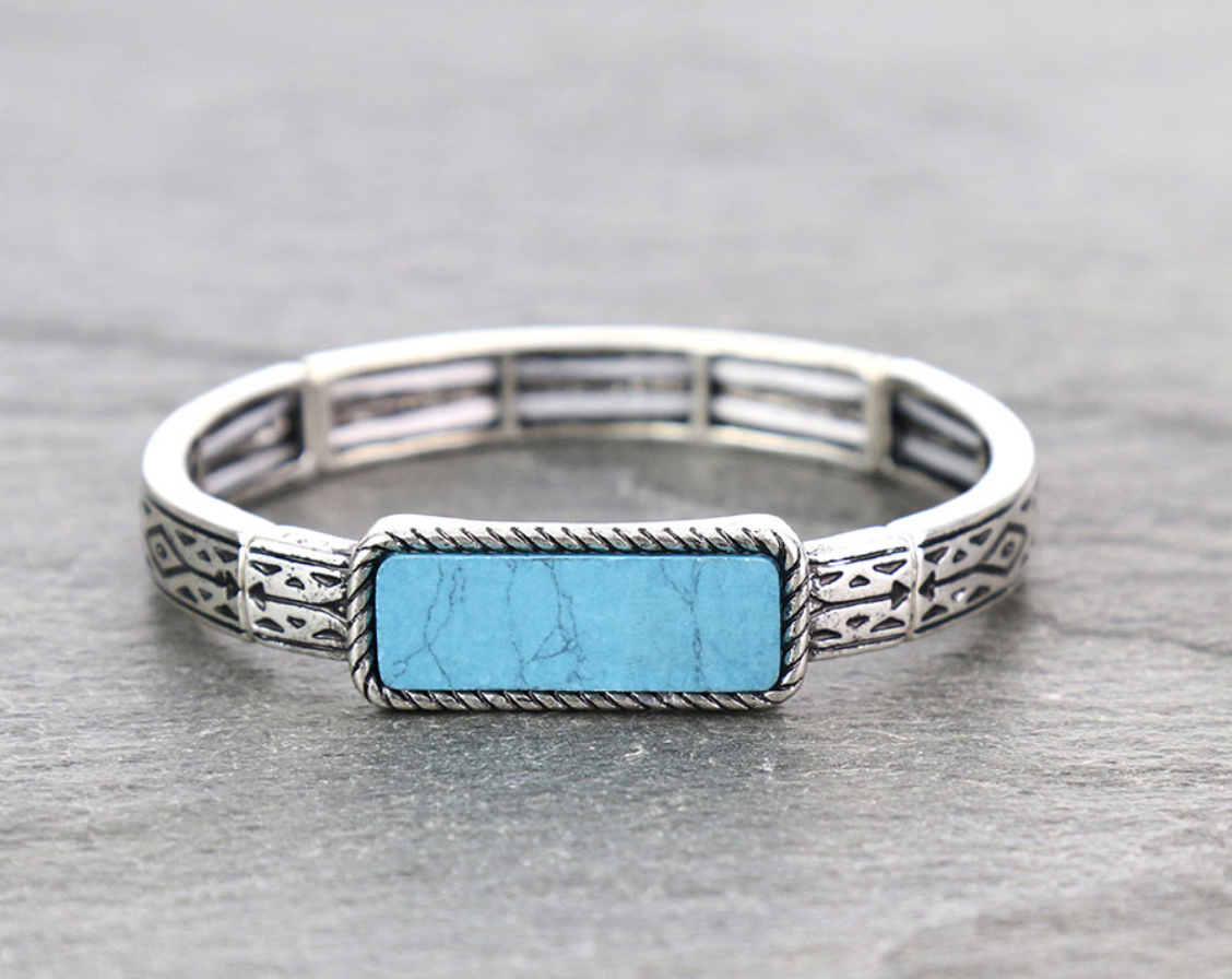 Western Aztec Style Stone Bar Stretch Bracelet
