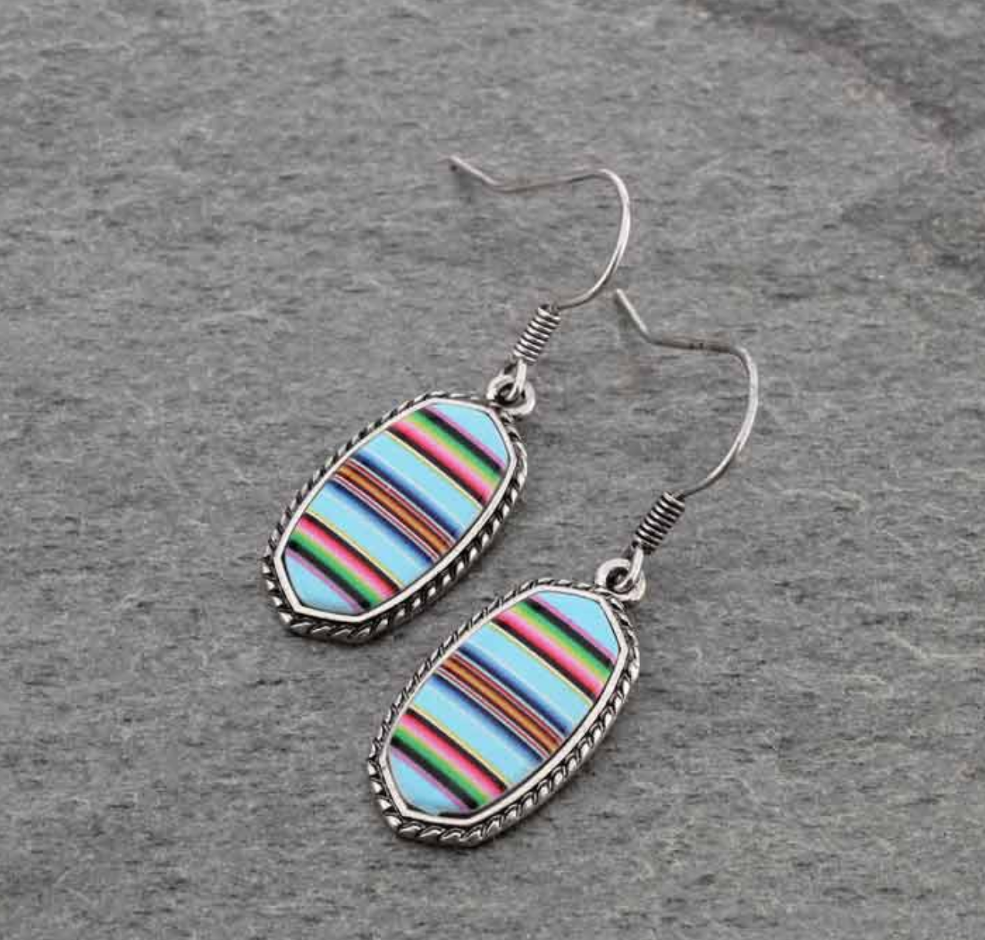 Serape Pattern Oval Fish Hook Earrings