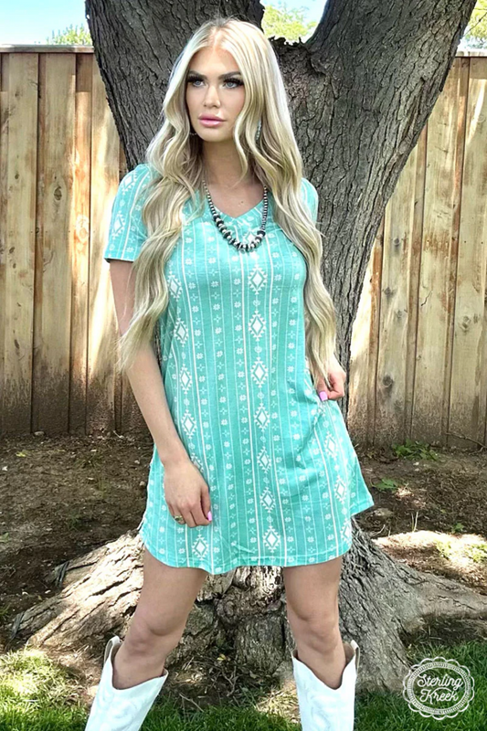 Walking In Turquoise Dress