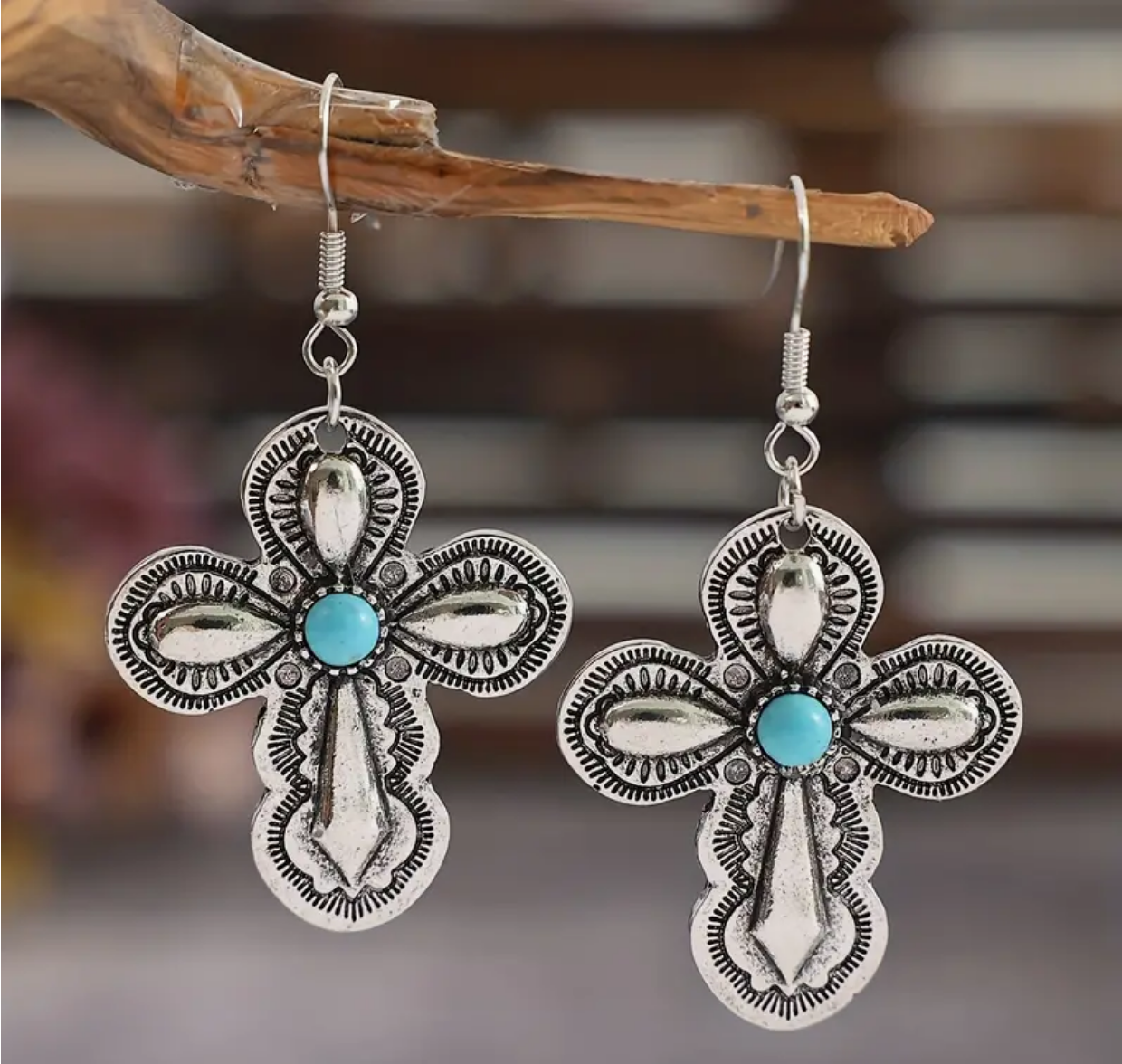 Cross Turquoise Dangle Earrings