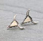 Western Steer Head Stone Stud Earrings