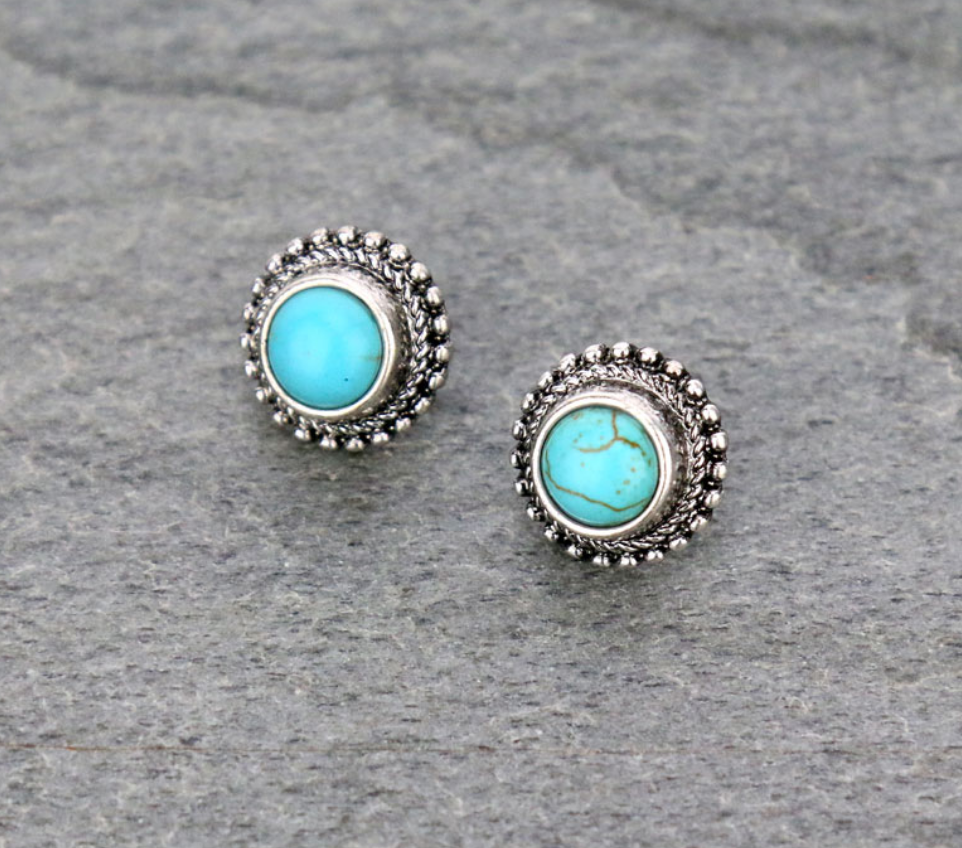 Round Stone Stud Earrings