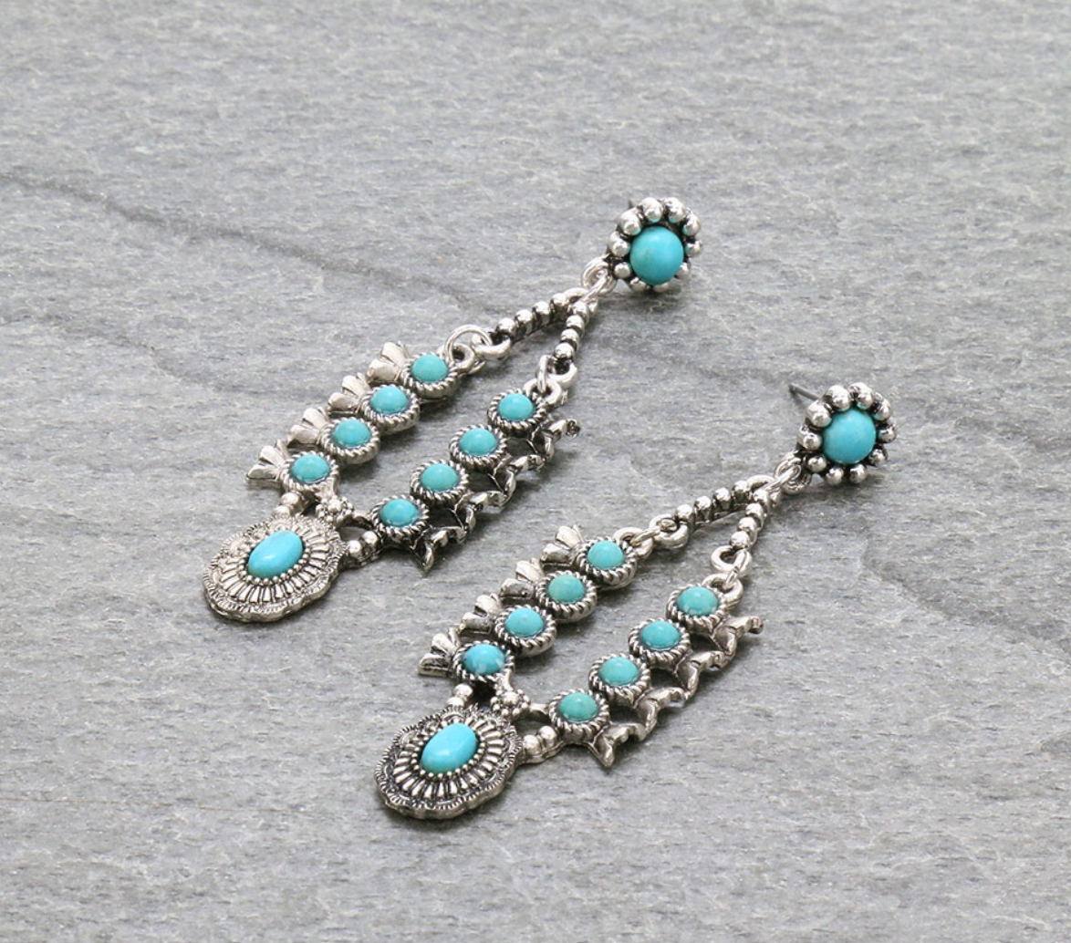 Western Squash Blossom Concho Stone Stud Earrings