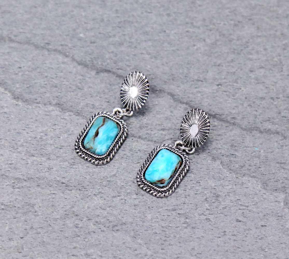 Western Square Stone Stud Earrings