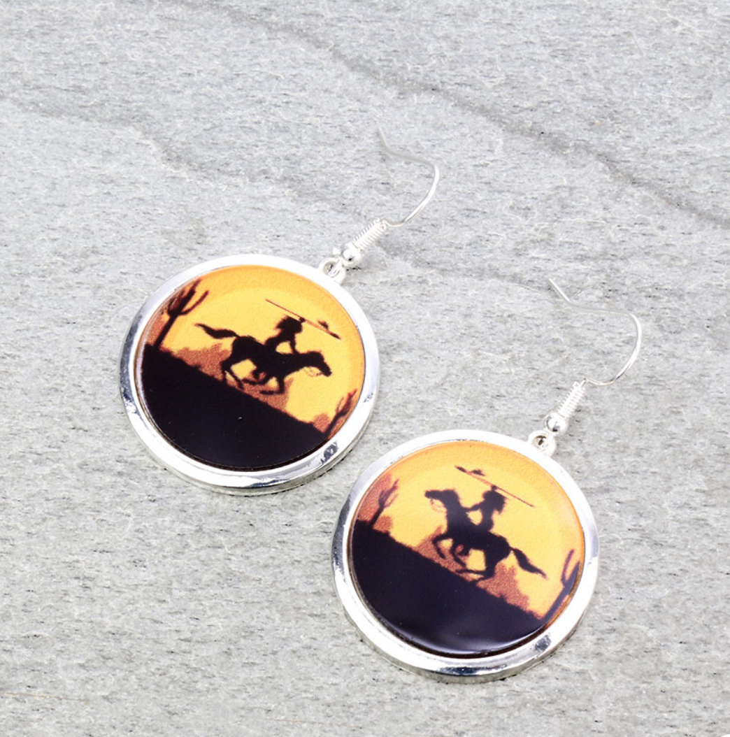 Western Indian Scenery Flat Bubble Dangle Earrings