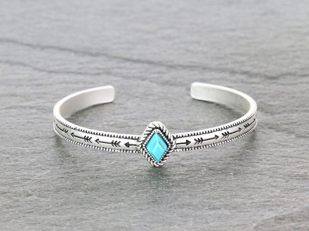 Small 14mm Diamond Natural Stone “C” Cuff Bracelet