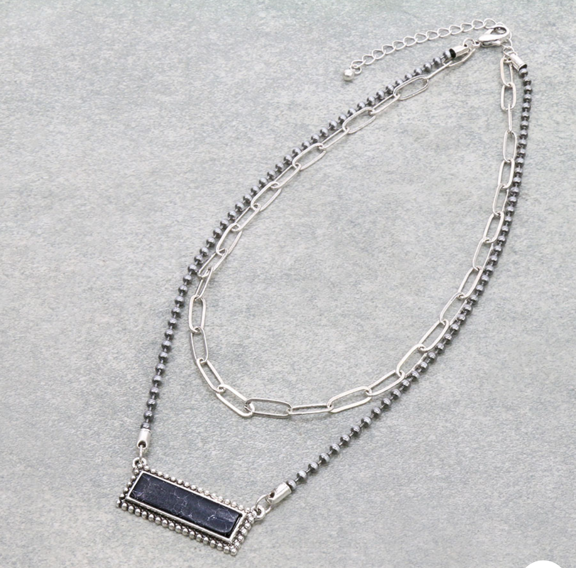 2 Row Navajo Style Pearl with Stone Bar Necklace