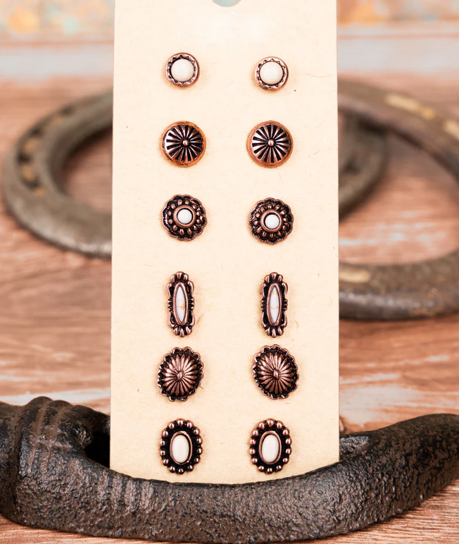 White Durham Stud Earrings 6 Pair Set