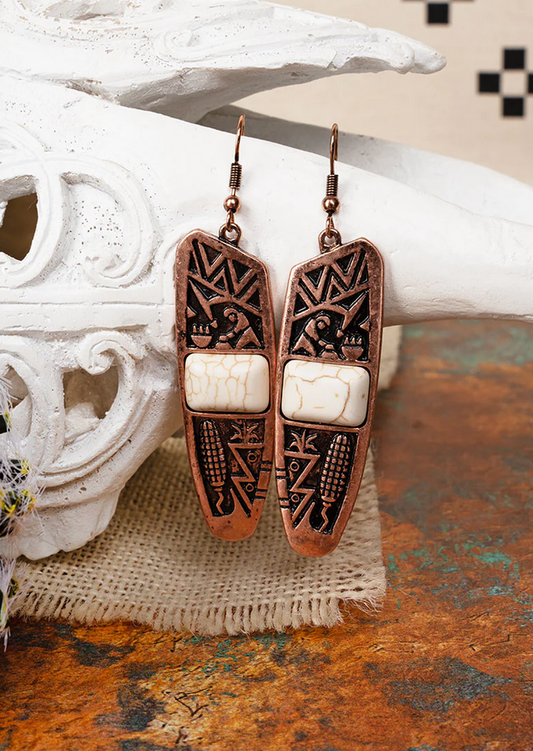 White Copperton Aztec Cave Earrings