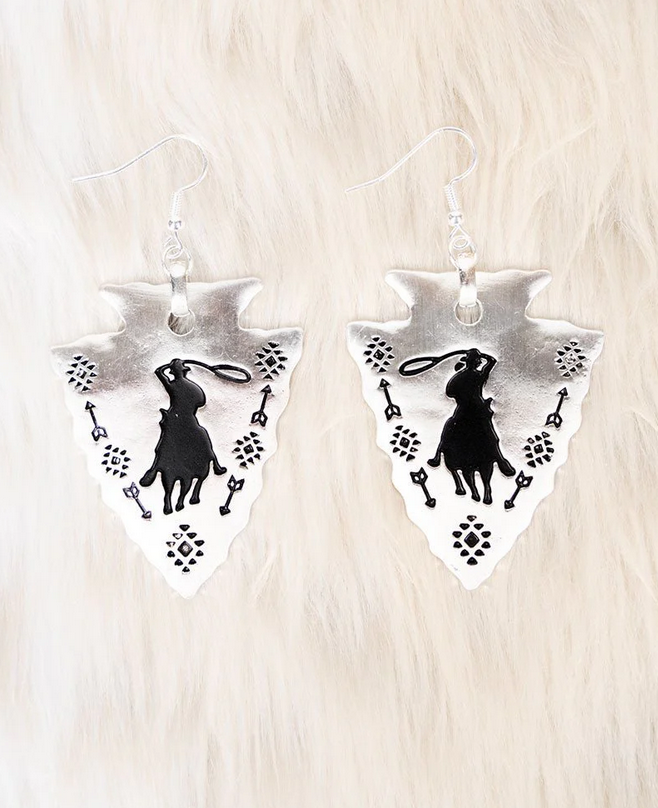 Rodeo Arrowhead Silvertone Earrings