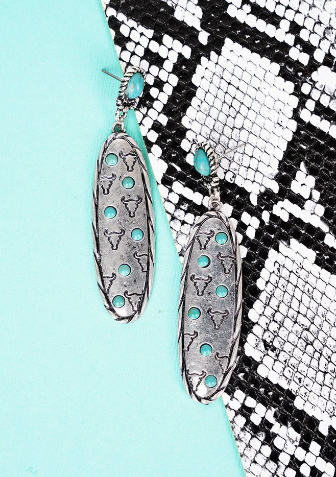 Silvertone and Turquoise Cattle Ridge Earrings