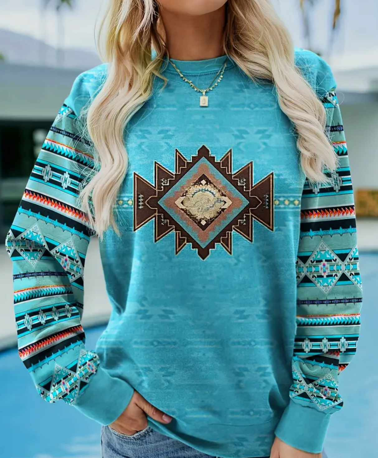 Turquoise Aztec Sweater – Calico Cavvy Co