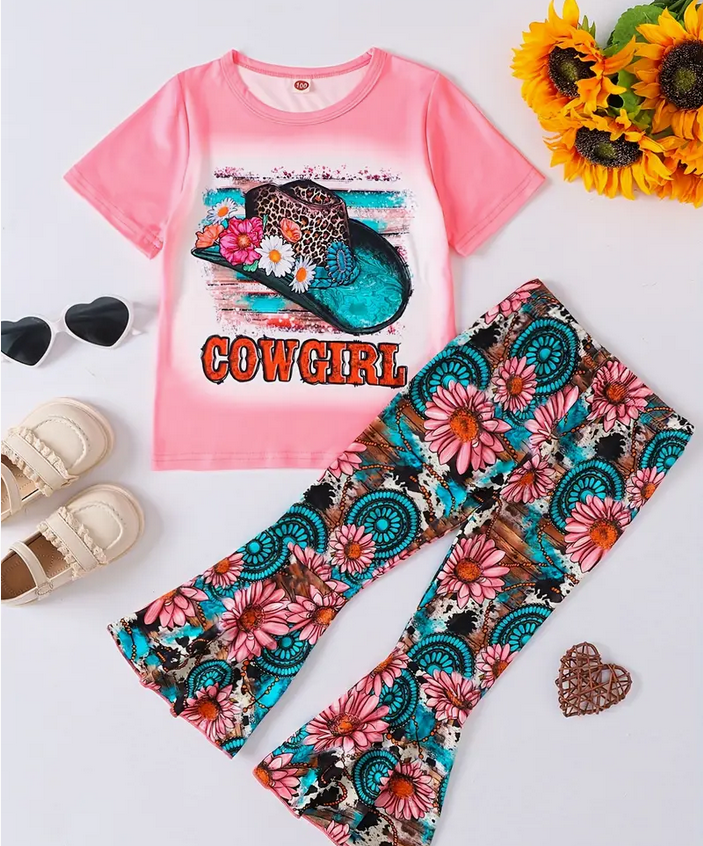 Pink Cowgirl Hat Short Sleeve Outfit