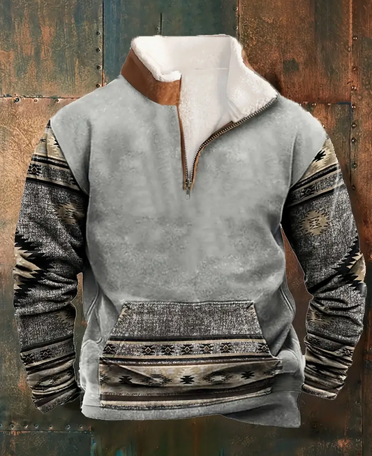 Men's Fleece Lined Gray Half Zip Sweater