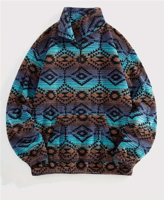 Men's Fleece Multicolored Aztec Pullover