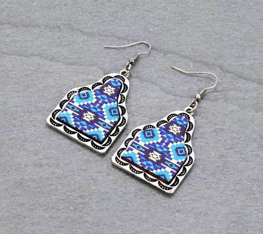 Western Navajo Style Cattle Tag Dangle Earrings