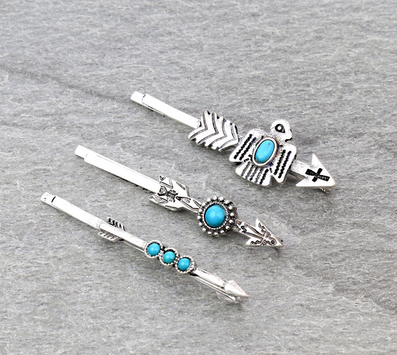 Western Thunderbird Stone Bobby Pins Set of 3