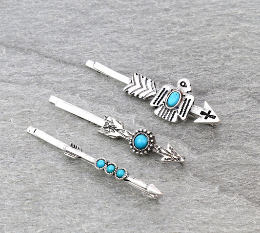 Western Thunderbird Stone Bobby Pins Set of 3