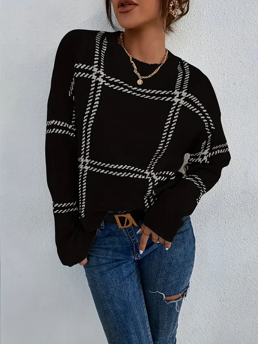 Black Plaid Print Sweater