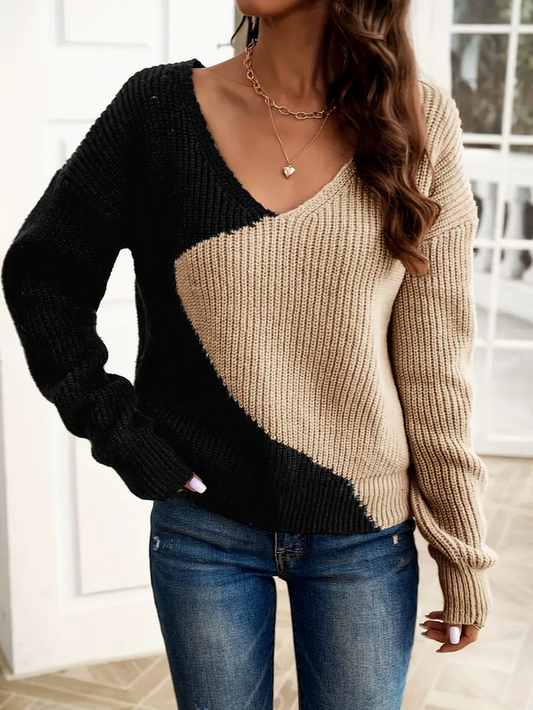 Color Block V Shaped Sweater