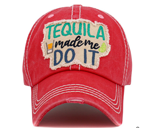 “Tequila Made Me Do It” Washed Vintage Ball Cap