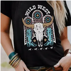 Wild West Black Steer Head Tshirt