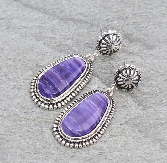 1.75″ Agate Stone with Concho Stud Earrings