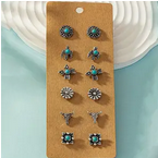 6 Pair Turquoise Stud Earrings