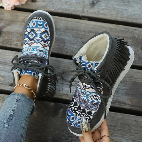 Gray Aztec Fringe Shoes