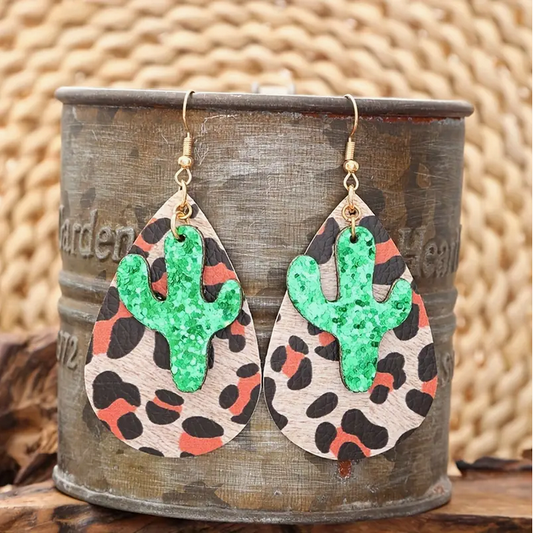 Cactus Leopard Earrings
