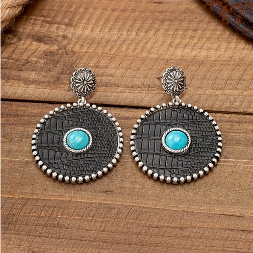 Black and Turquoise Round Earrings