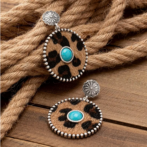 Cheetah Round Turquoise Earrings