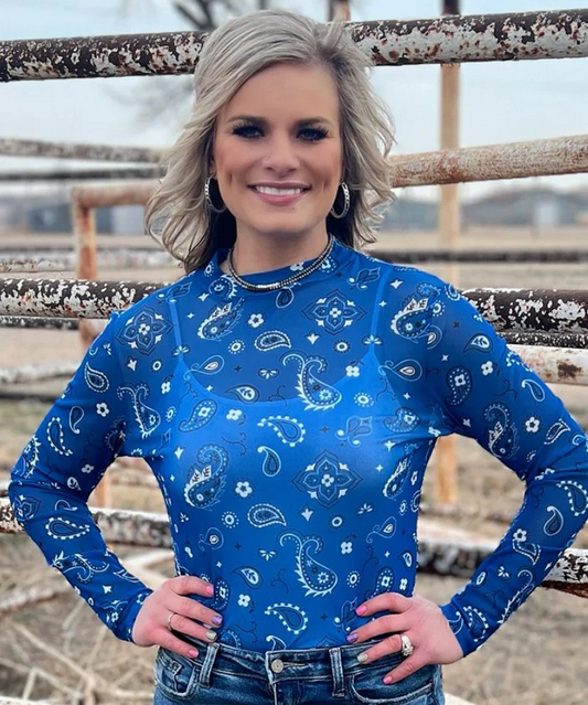 Bandana Babe Mesh Top in Blue