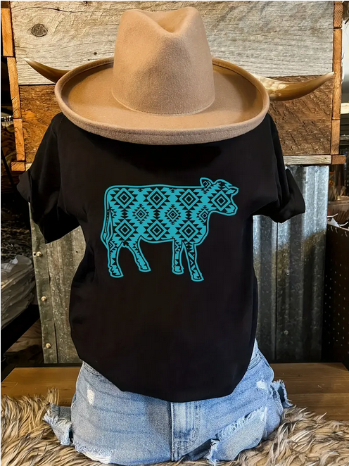 Turquoise Cow Tshirt